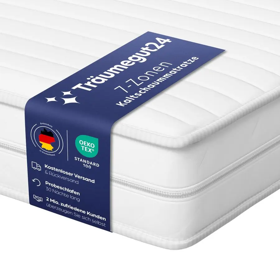 Orthopdische 7-Zonen-Kaltschaummatratze Hrtegrad H2 und H3 Mikrofaserbezug Waschbar koTex Rollmatratze 140 x 200 cm, H4 Image