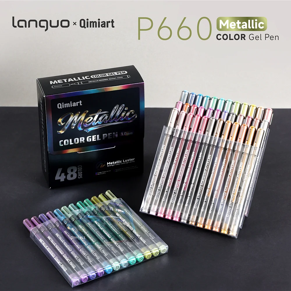 LANGUO 48 Farben Metallic-Gelstifte-Set, zum Ausmalen, Zeichnen, Scrapbooking, Kartenherstellung, Metallic-Acrylstifte Schreibwaren Image