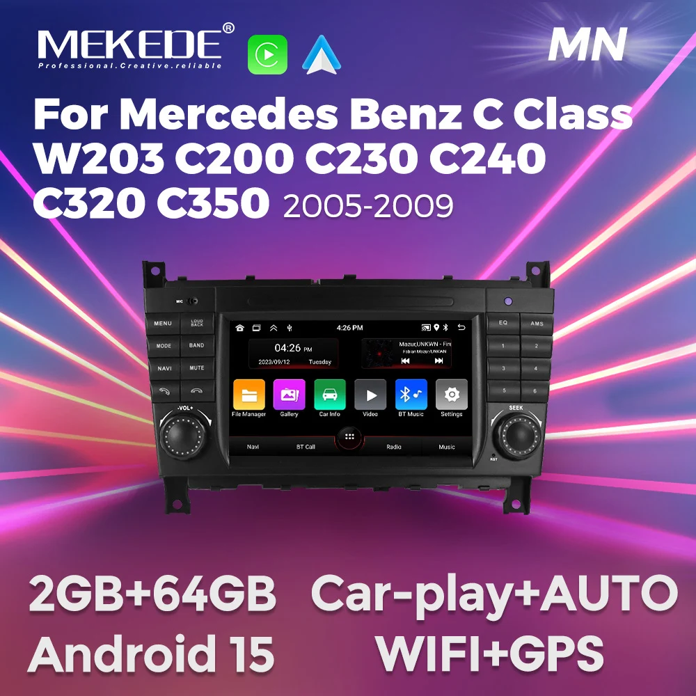 MEKEDE Android 15 Auto-Multimediaplayer für Mercedes Benz C-Klasse W203 C200 C180 C220 CLK240 CLK320 CarPlay GPS Stereo-Hauptgerät Image