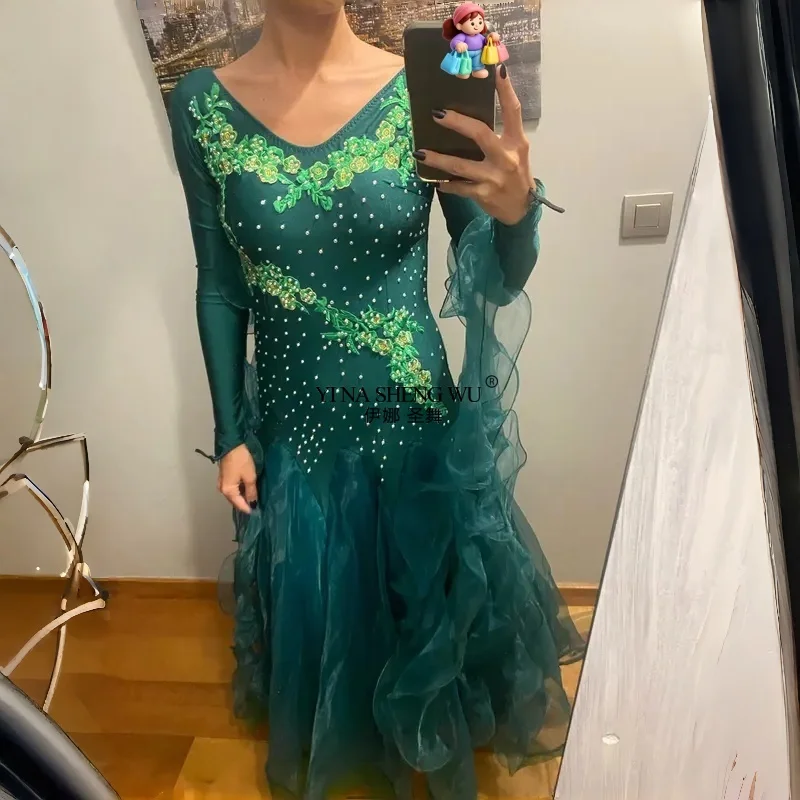 Ballsaal-Tanzkleid für Damen, Wettbewerb, Standard, moderne Tanzkleidung, langärmelig, günstige Walzer-Bühnenkostüme, S-XXL Image