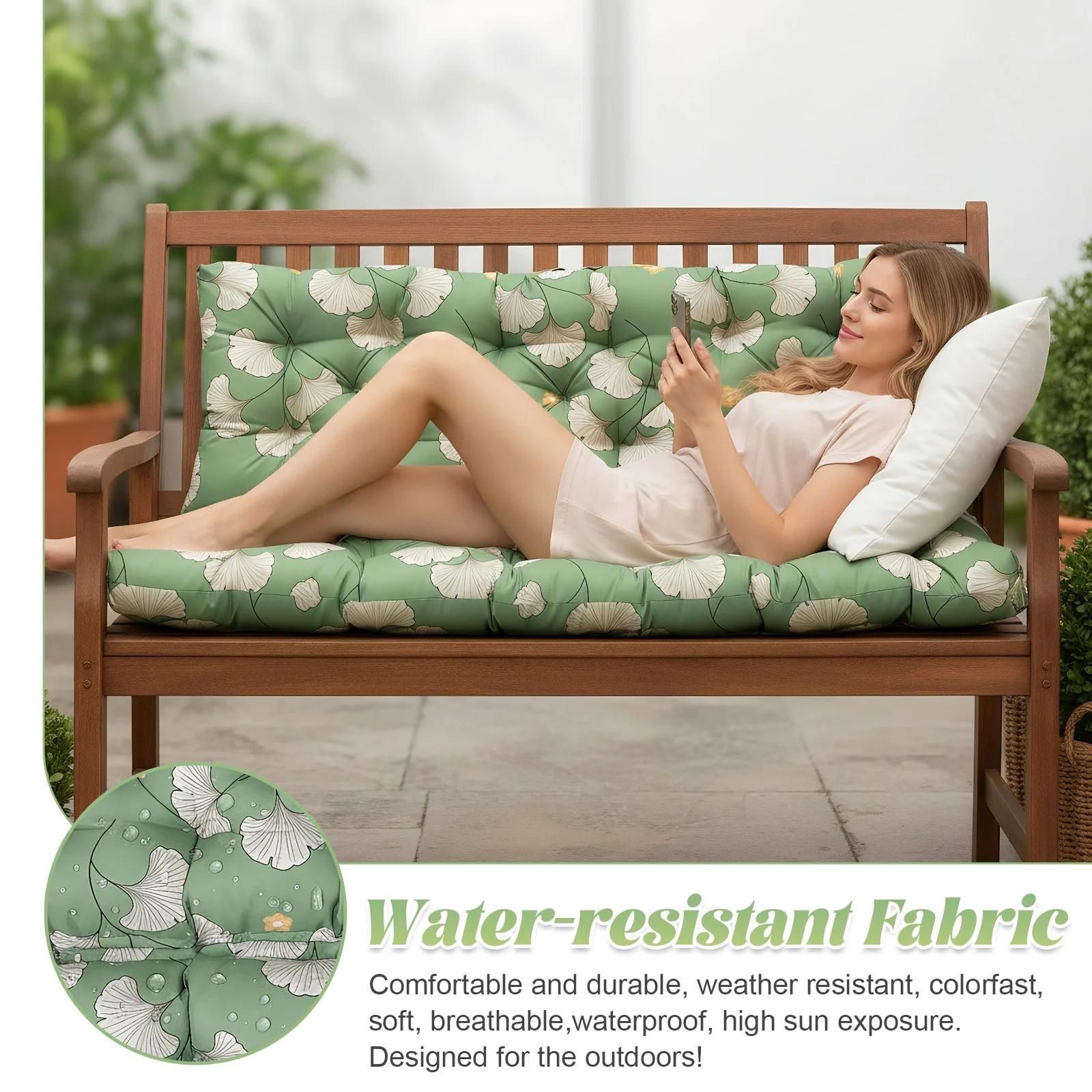 Schaukelkissen mit Rückenlehne, wasserdichtes Bankkissen für Gartenmöbel, dickes Schaukelkissen für Terrasse, Garten Image