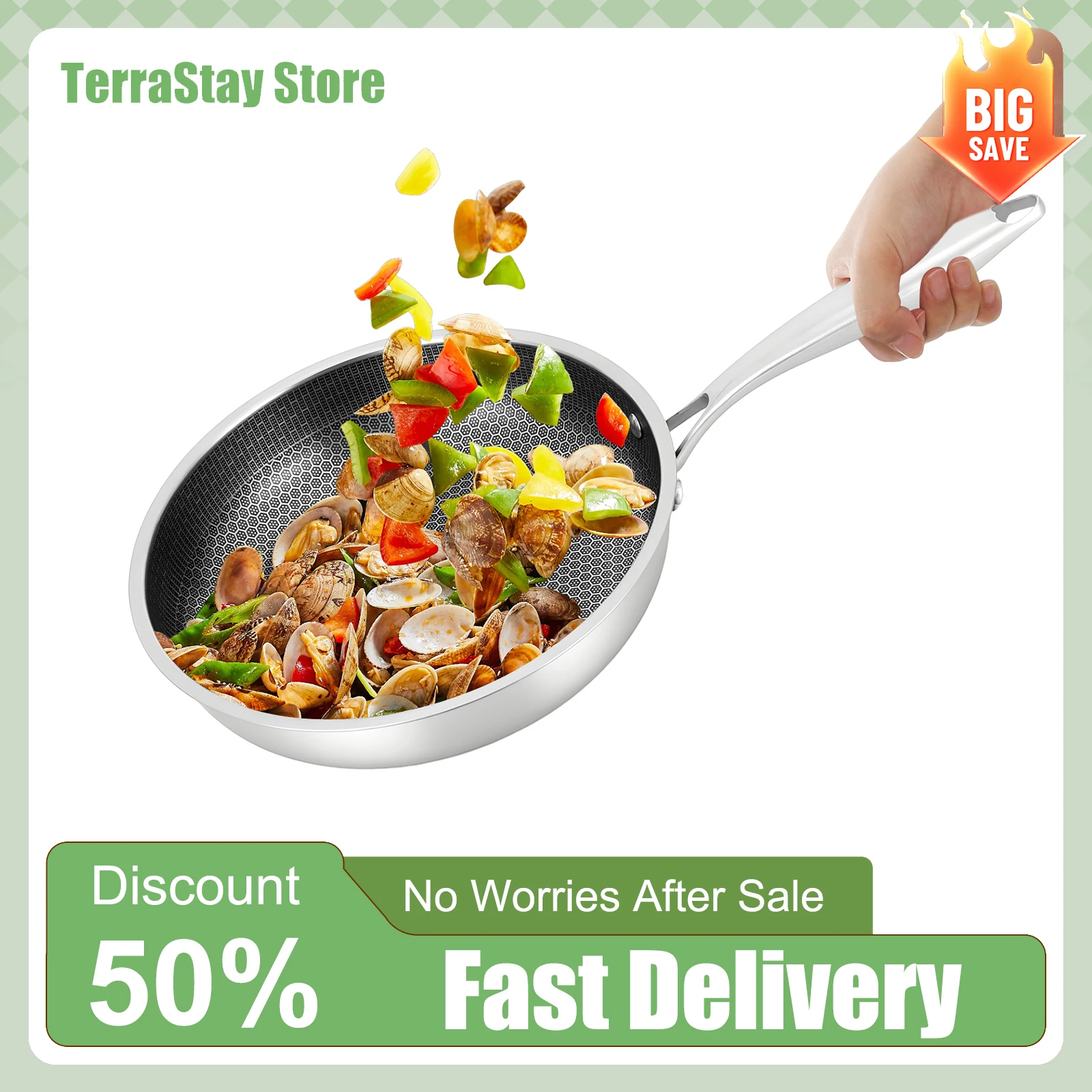 Bratpfanne, 28 cm, Wok-Pfanne, antihaftbeschichtet, tiefe Pfanne, Mehrzweck-Küchenkochgeschirr zum Braten, Braten, Sautieren, Dämpfen, Haushalt Image