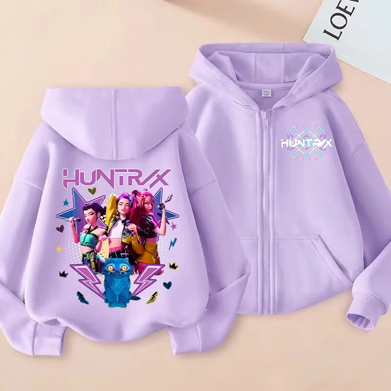 Neuer K-Pop Demon Hunters Kinder-Hoodie Kawaii Cartoon Bedruckter Reißverschluss-Kapuzenpullover Mädchen Frühling Oberteil Jacke Kinderkleidung Image