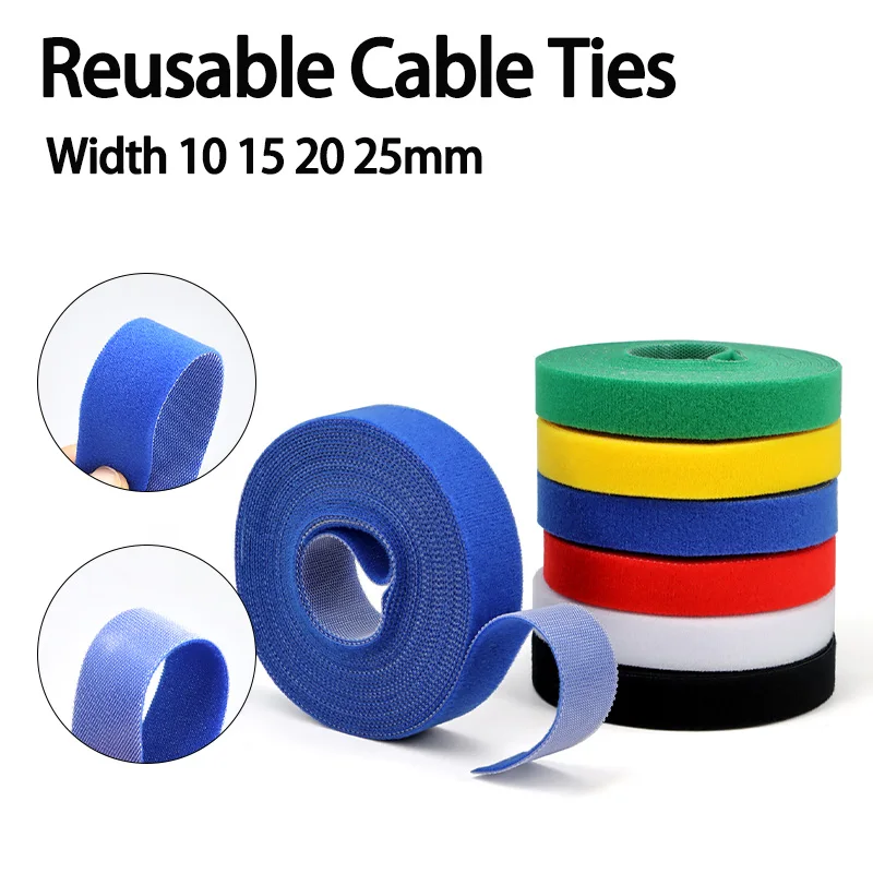 Wiederverwendbare Kabelbinder 5 Meter/Rolle Breite 10 15 20 25mm Doppelseitige Klett-Befestigungsriemen Kabelmanagement-Bänder Image