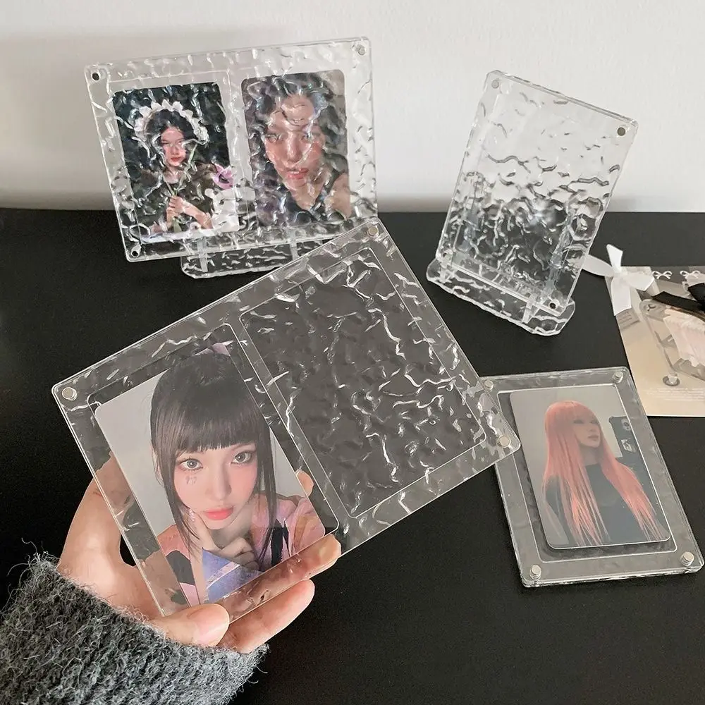 Minimalistischer Fotorahmen aus klarem Acryl mit Wasserwelligkeit, magnetischer Fotodisplay-Ständer, 7,6 cm große Kartenaufbewahrung, Bilderrahmen, Desktop-Display Image