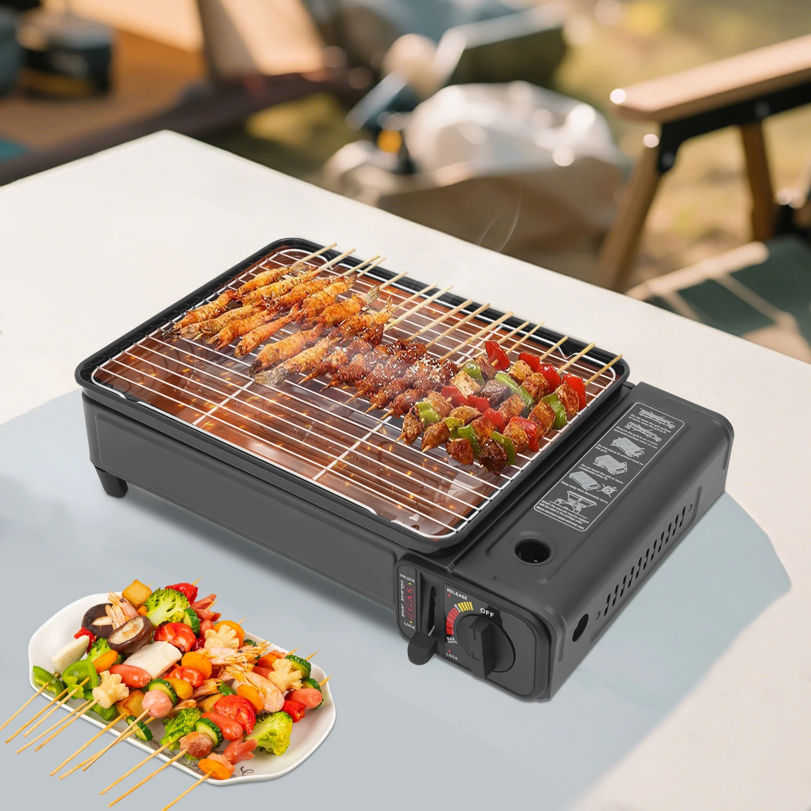 2,2 kW Dual-Fuel Tischgrill mit Gasbetrieb | Tragetasche und Abnehmbares Gitter, Tragbarer Butan-Grill & Koreanischer BBQ-Grill für Camping Image