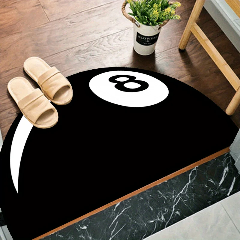 VIKAMA Minimalistische schwarze Fußmatte mit 8-Ball-Design, rutschfester, schmutzabweisender Teppich, Heimdekoration, für Eingangsbereiche, Badezimmer und Küchen Image