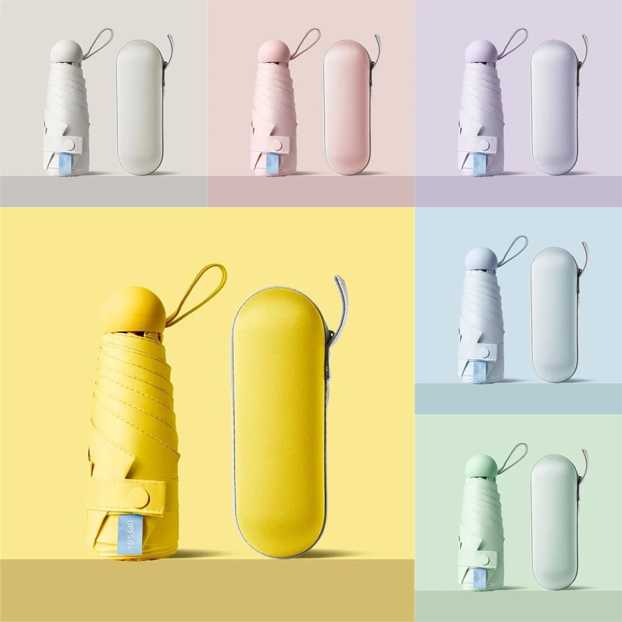 6-fach faltbarer Kapsel-Regenschirm mit Sonnenschutz, leichter Mini-Schirm für Sonne und Regen, Dual-Use-Regenschirm für Pendler Image