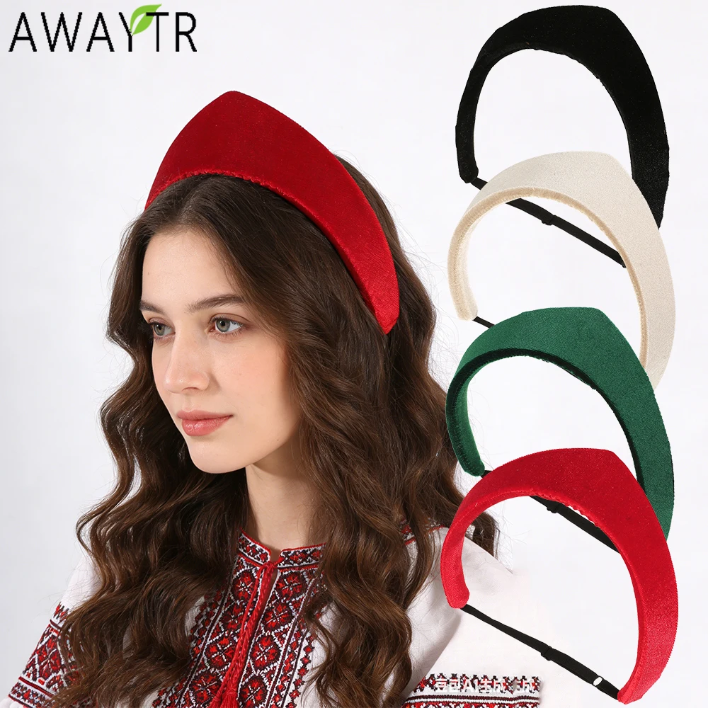 AWAYTR Samt-Schwamm-Kokoshnik, elastisches Haarband, modische Stoff-Haarbänder, geflochtenes Stirnband, Mädchen-Kopfbedeckung zum Valentinstag Image