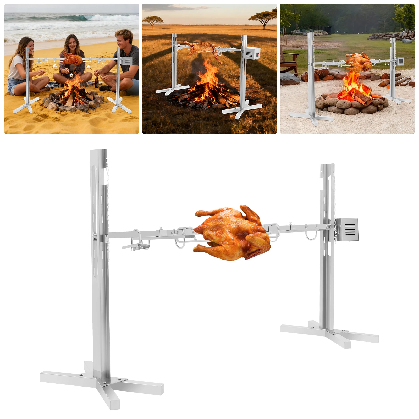 BBQ-Drehspieß-Set mit 132 lbs/70 kg Kapazität, Höhenverstellbar für Outdoor-Partys, Lagerfeuer, Grill, Schweine-/Lamm-Drehspieß Image