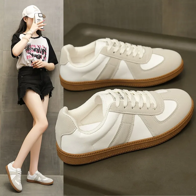 Frauen Turnschuhe Frühling 2026 Neue Echtes Leder Nicht-slip Runde Kappe Frauen Schuhe Flach Bogen Casual Frauen Schuhe