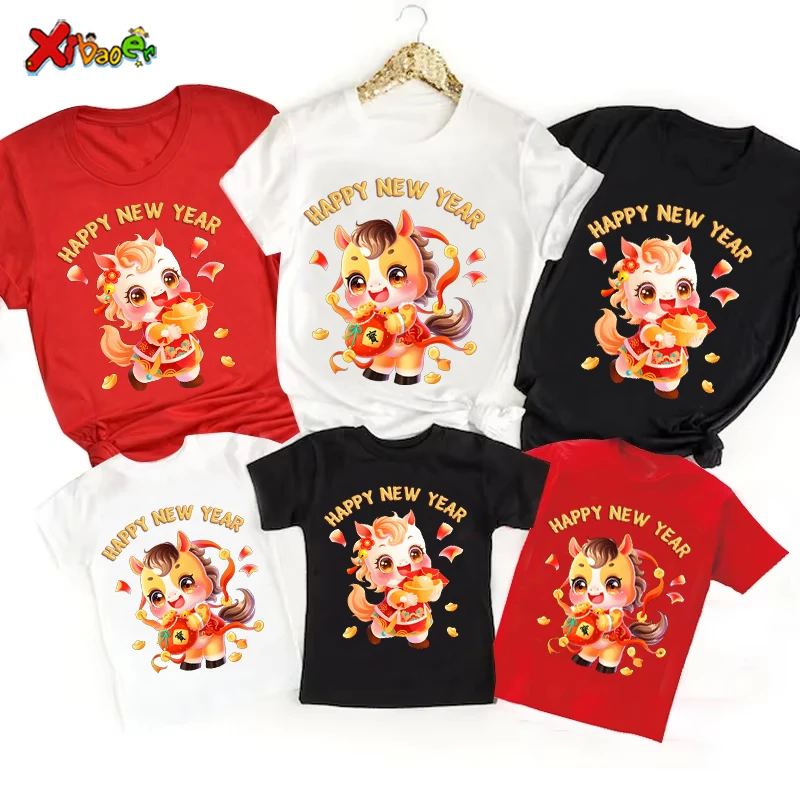 Frohes Neujahr Party T-Shirt Familien-Outfits Party-Thema Chinesisches Neujahr 2026 Pferdejahr Kinder Familien-T-Shirts Party-Zubehör 5. Image