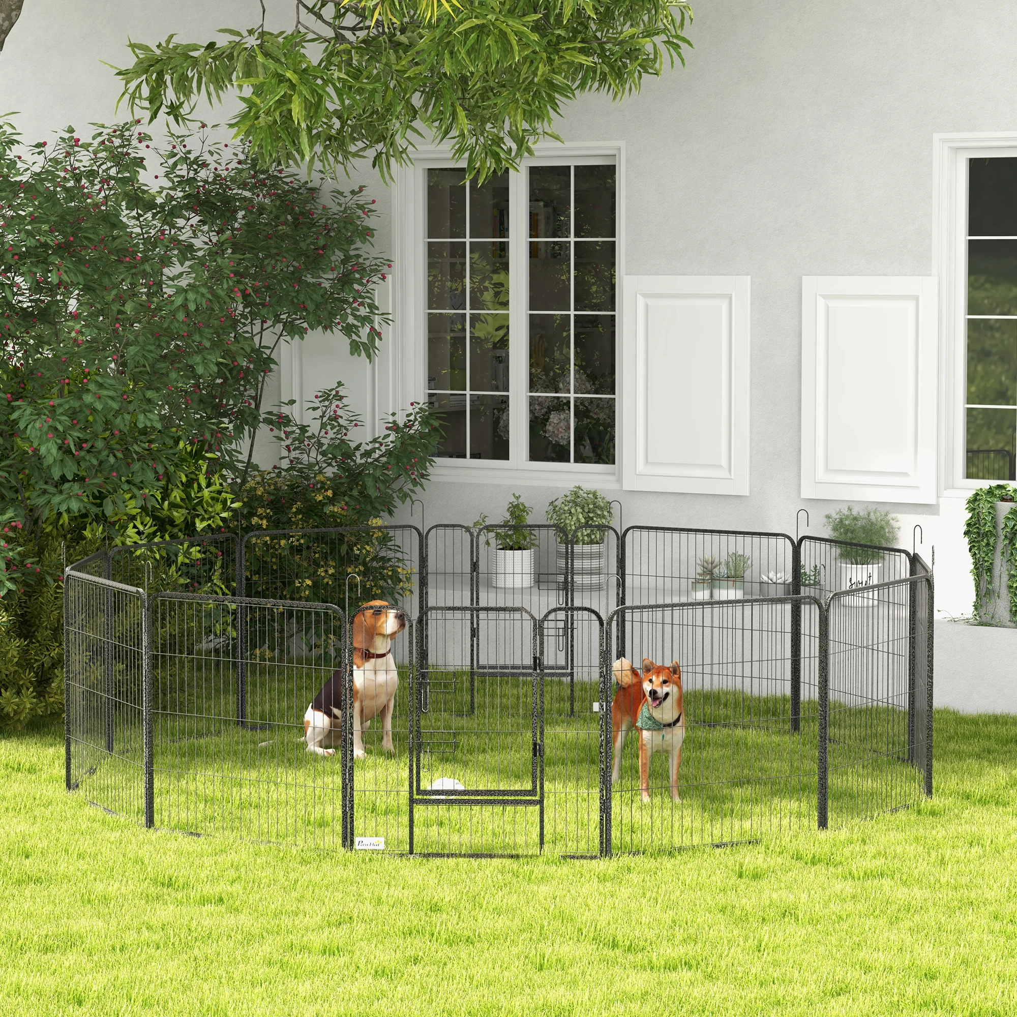 80 cm hoher, robuster Hunde-Laufstall mit 12 Paneelen – DIY-Tier-Übungsgehege mit 2 Türen für mittelgroße Hunde, Kaninchen & Meerschweinchen Image
