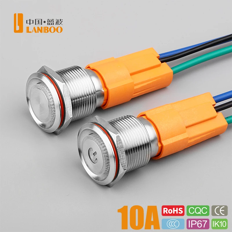 LANBOO Druckschalter 19mm 10A Hochstrom-Druckschalter Netzschalter Flachkopf Selbstverriegelnd/ Rücksetzbar Löten 1NO Image