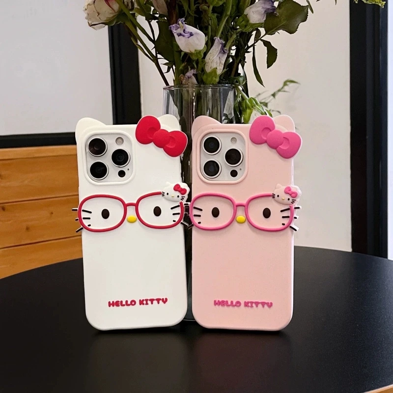 Brille KT Katze für iPhone 17 16 15 14 13 12 11 Pro Max Plus 6 7 8 Plus Silikon Soft Cover Case Image