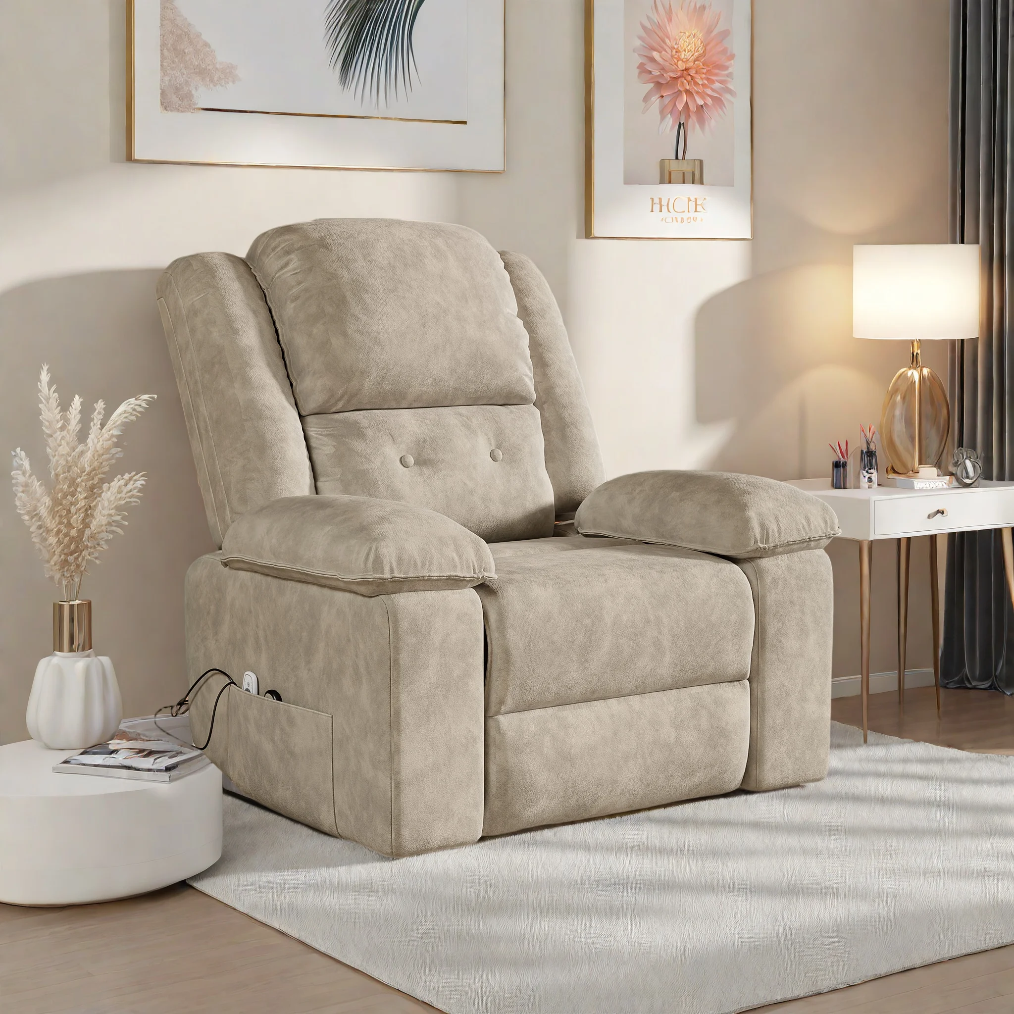 Elektrischer Relaxsessel, Sessel mit Massage- und Heizfunktion, gepolsterter Massagesessel fürs Schlafzimmer, robustes elektrisches Relaxsofa fürs Wohnzimmer und Schlafzimmer Image