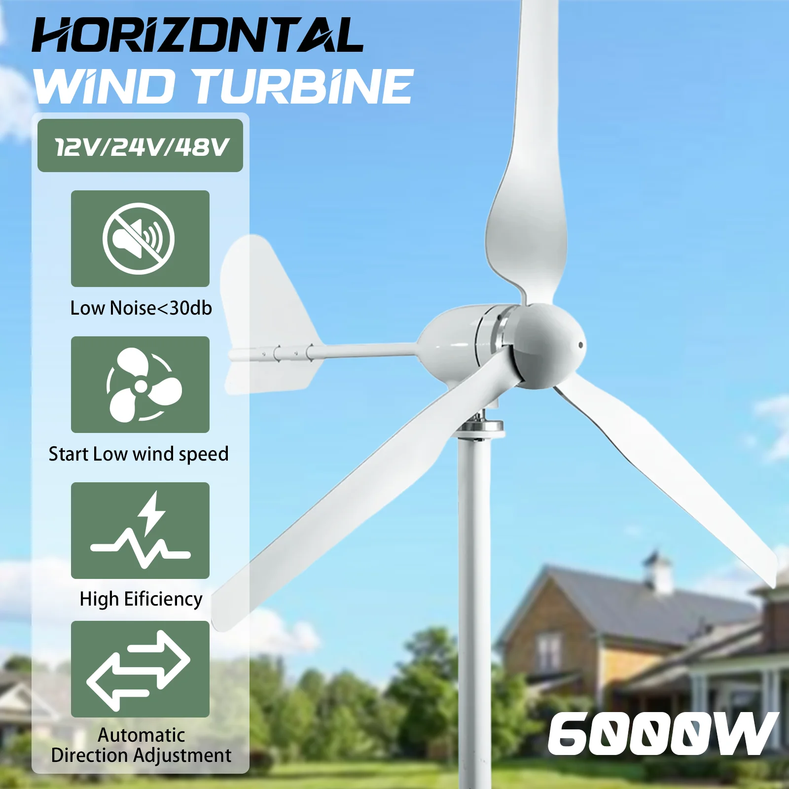 Polen 6000 W 12 V 24 V 48 V Windturbinengenerator mit Solarmodulen Lifepo4-Batterie Heimgebrauch Freie Energie Haushaltsgeräte Image