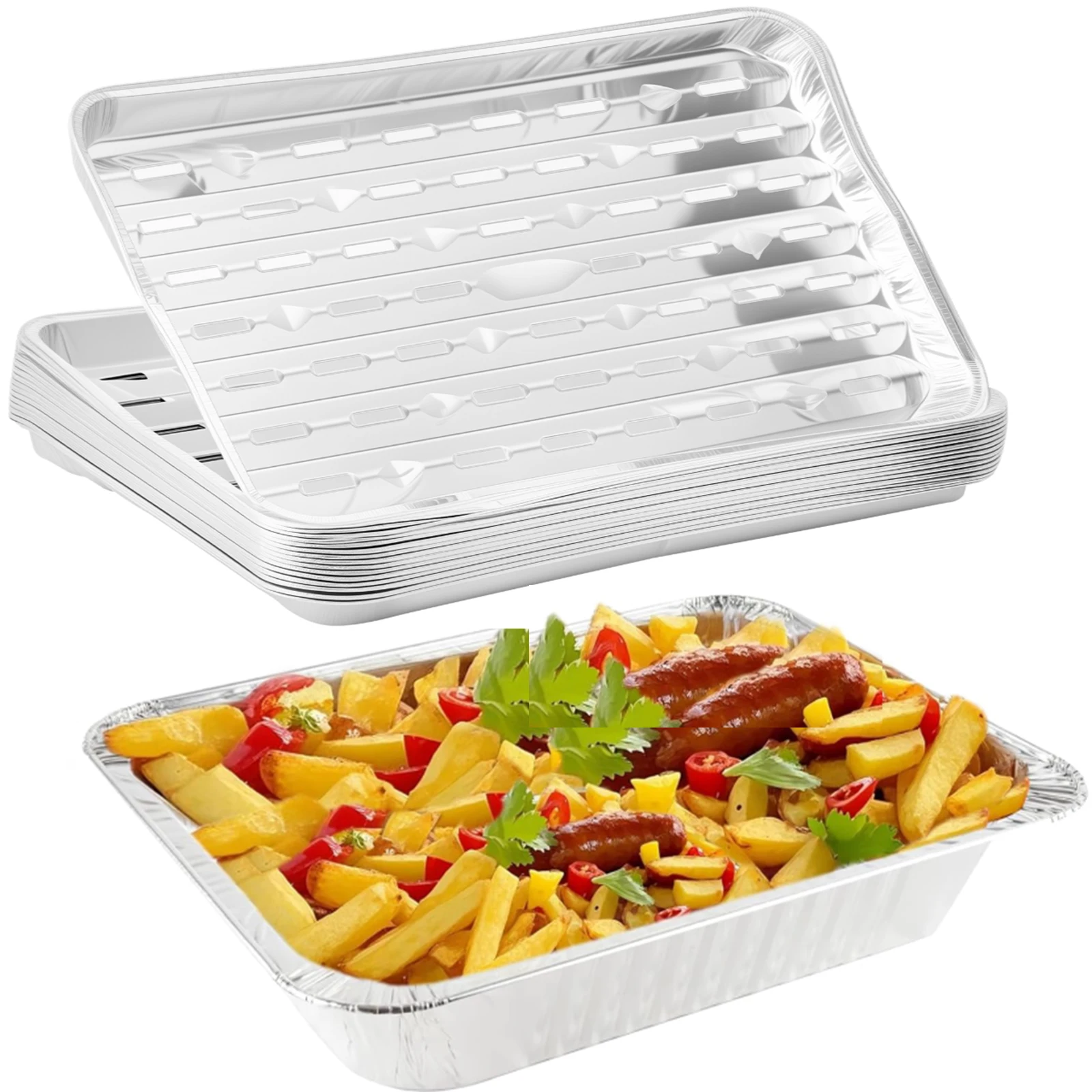 Aluminiumfolien-Tabletts, antihaftbeschichtet, Backformen, Lebensmittelbehälter, Grillablage, Grillschale für Luftfritteuse, Ofen, Backen, Kochen, Küchenwerkzeug Image