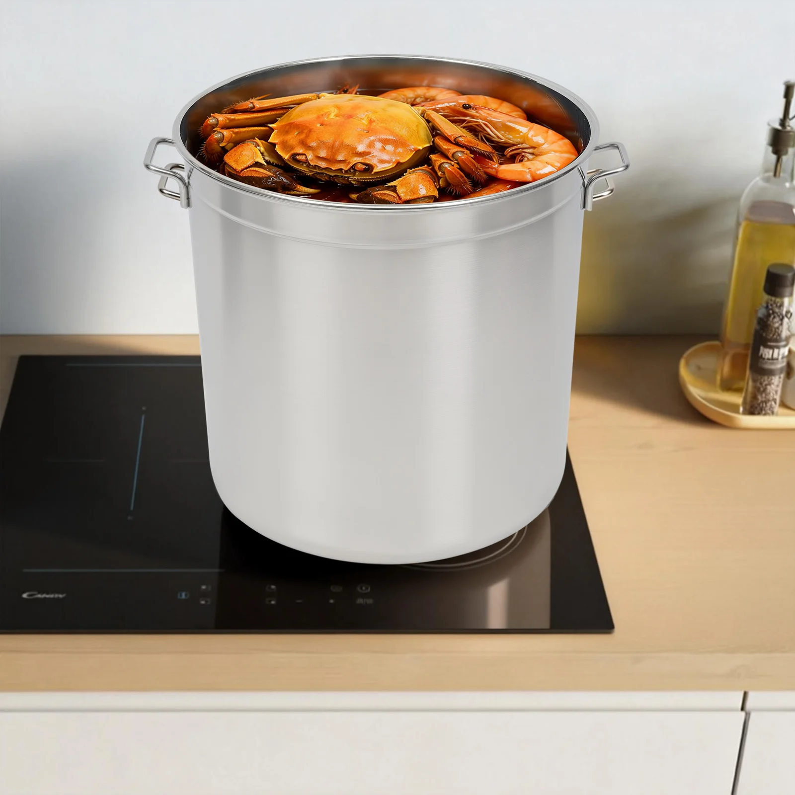 10,63 Zoll 52,8 Qt Edelstahl-Kochtopf Zylindrisch Silberner Kochtopf mit Korb und Ausziehbaren Griffen Image