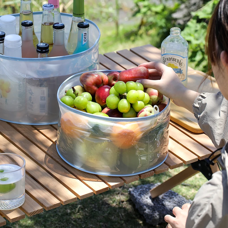 Reise-Becken aus transparentem PVC, rund, modern, für Outdoor, Camping, Wäsche, unverzichtbares Gemüsewaschen, tragbares faltbares Becken Image