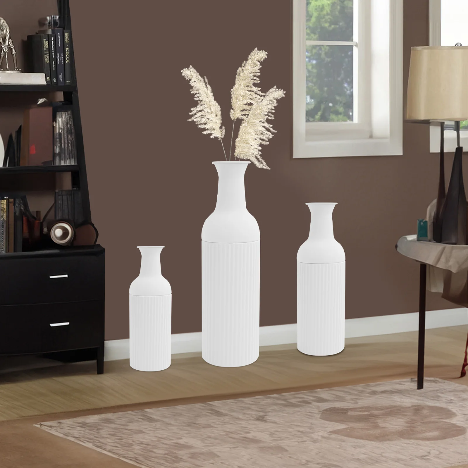 3-teiliges Eisen-Blumenvasen-Set in Weiß, Elegante Vasen für Wohnzimmer, Essbereiche und Schlafzimmer-Dekoration Image