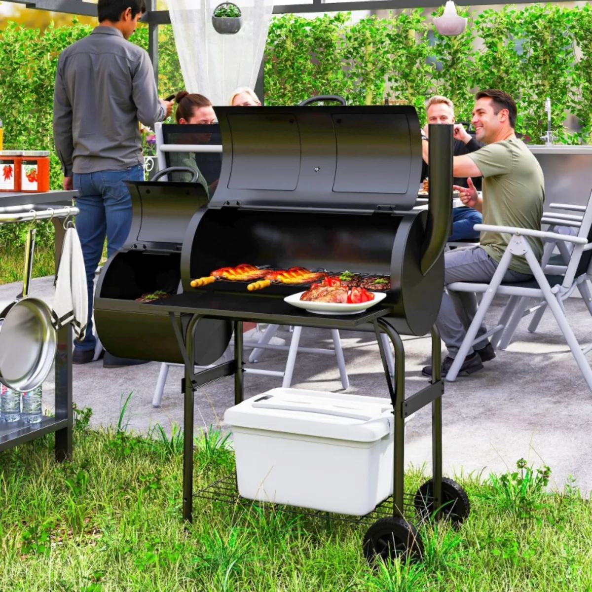 Holzkohlegrill aus Stahl (Mobil, mit Thermometer, 109×60×120cm) Image