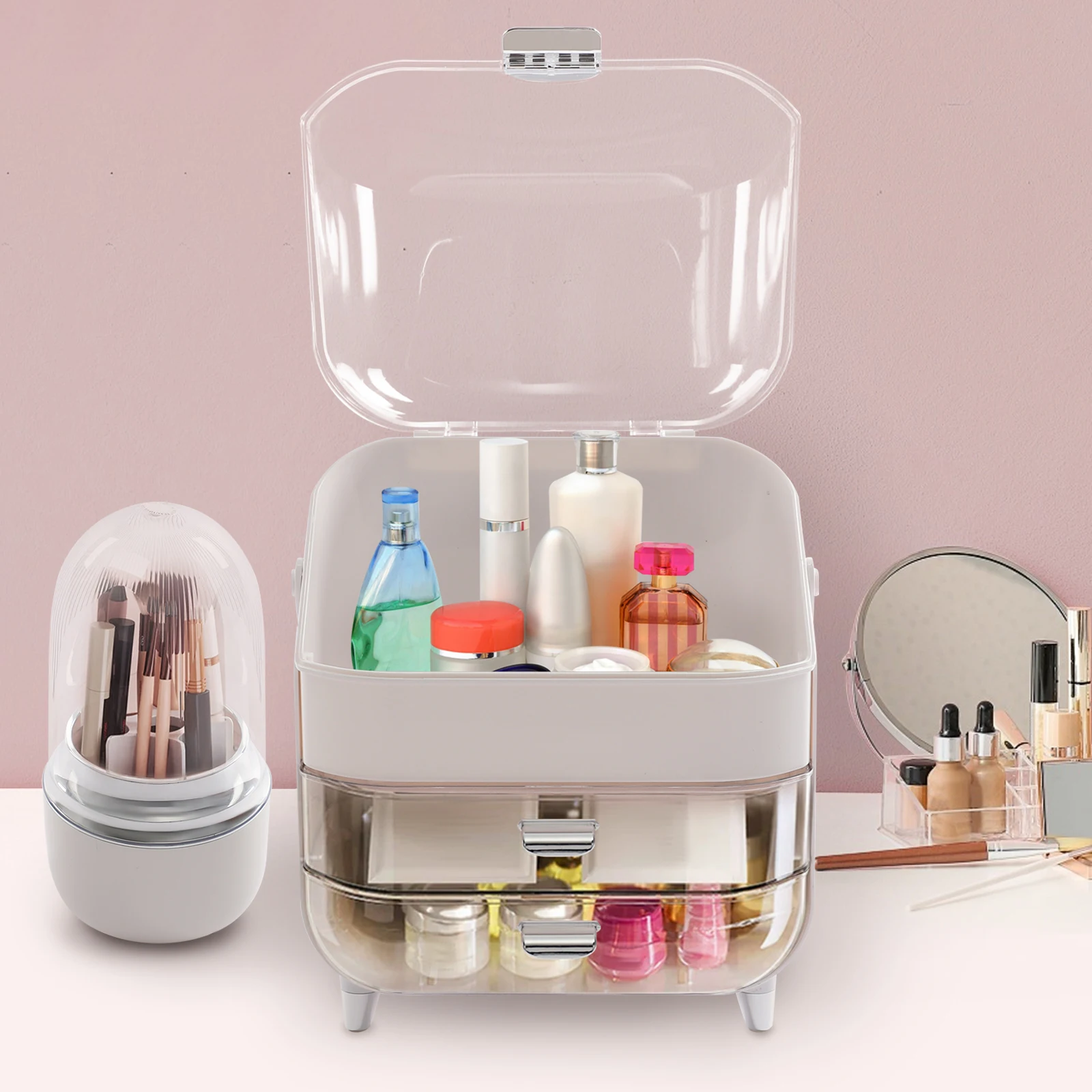 Make-up Aufbewahrungsorganizer mit 2 Schubladen ABS Kosmetik-Organizer 27*17*36,5cm Hautpflege-Aufbewahrungsbox für Schminktisch