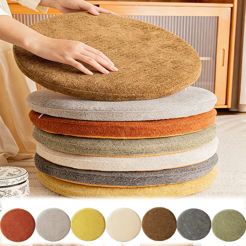 1 Stück Einfarbiges Rundes Sitzkissen Futon-Matte Dickes Plüsch-Tatami-Pad Maschinenwaschbar Rutschfest für Balkon Erkerfenster 30/35/40cm Image
