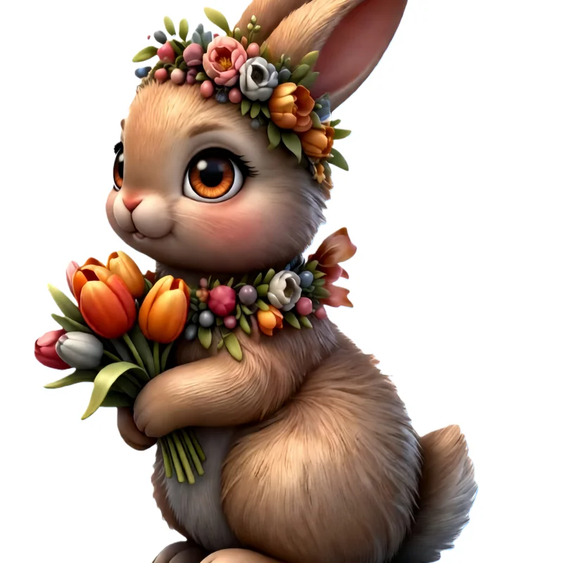 Frühlingsblumen-Sprachkunst-Silikonform: Hasen-Form mit Blumenkranz und frischen Blumen, Silikonform für Schokolade, Fondant und Dessert-Dekoration Image