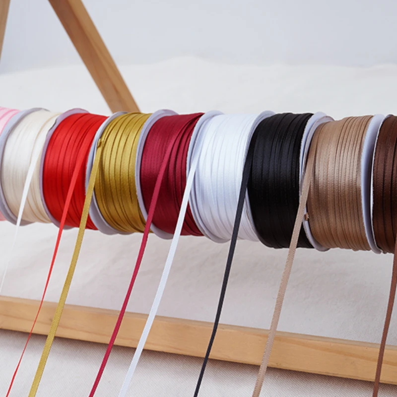 (91 Meter/Lot) 3 mm breites, doppelseitiges Band, hochwertige Polyester-Satinbänder, Geschenkverpackungsbänder, Hochzeits- und Partydekoration Image