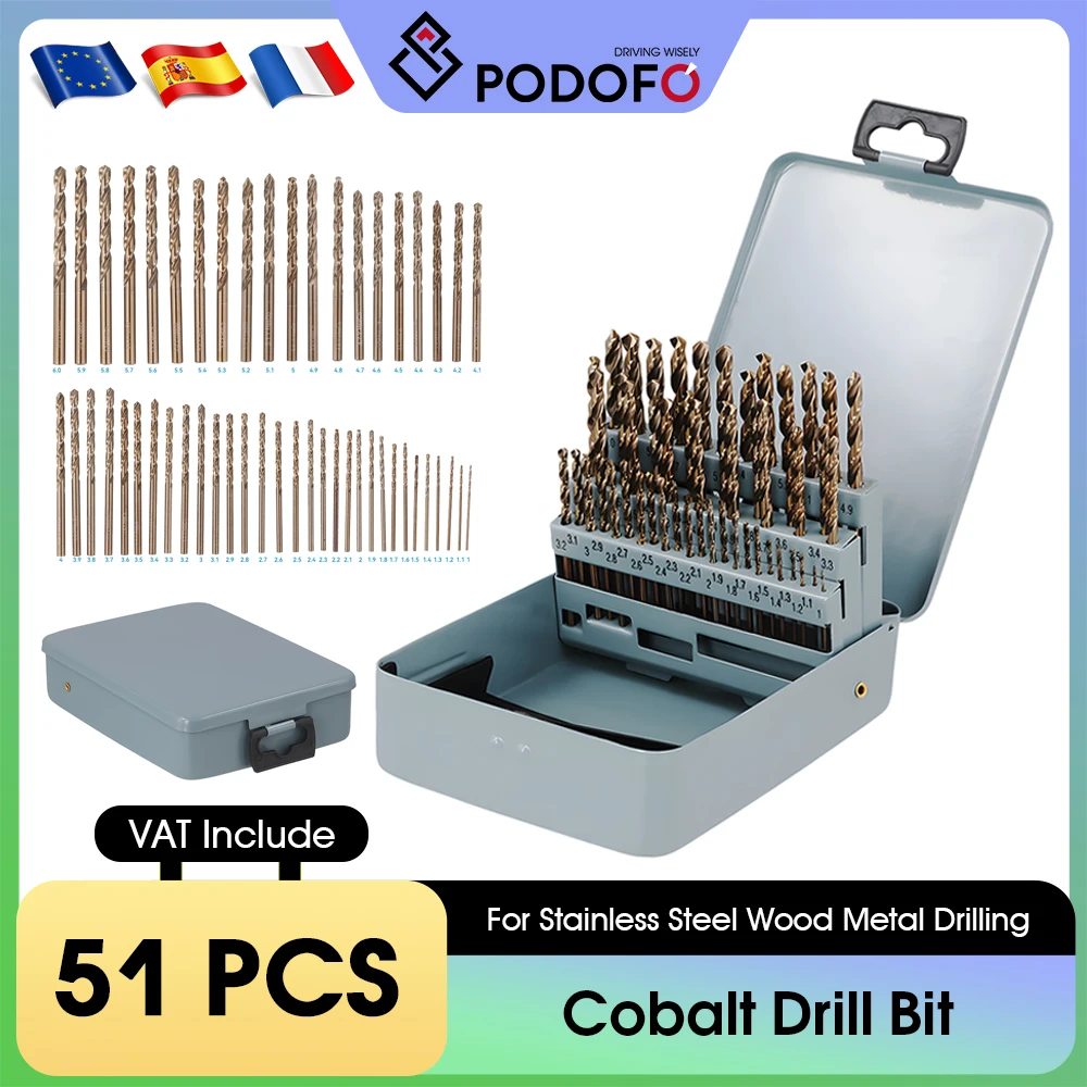 Inefala 51-teiliges Kobalt M35 Spiralbohrer-Set Hochgeschwindigkeitsstahl-Bohrer für Edelstahl Metall Gehärteter Stahl Bohren Image