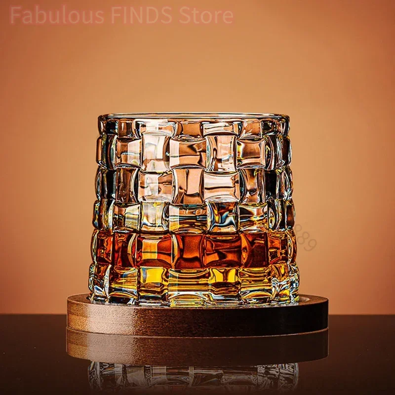 Drehbarer Whisky-Tumbler mit Fuß, Kristall-Whiskygläser, rotierende Wein- und Brandygläser, Trinkgefäße für Bar und Zuhause Image