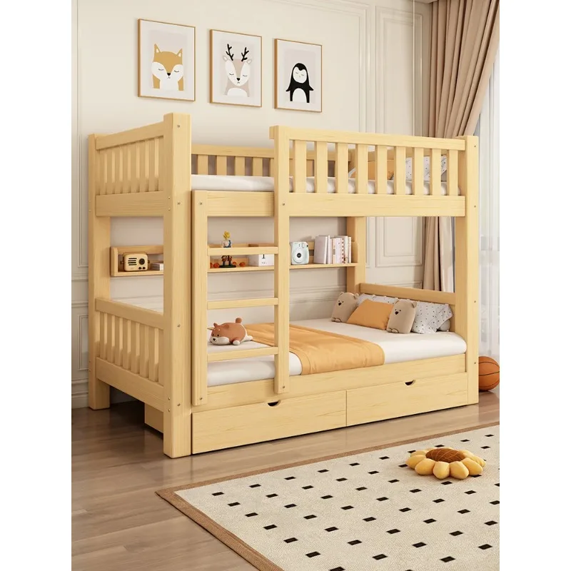 Nationaler Standard, Etagenbett aus Massivholz, Mutter-Kind-Bett-Kombination, Erwachsenen- und Kinderbett, zweistöckiges Hoch- und Tiefbett, oberes Bett Image