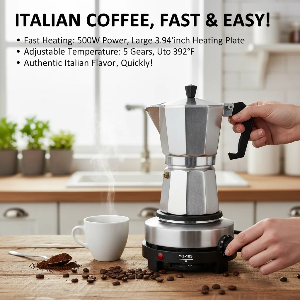 5Oz/10Oz Kaffee-Urne Tragbare Espressomaschine Mocha Aluminiumlegierung 0-392 ° F, 500W Überhitzungsschutz Anti-Verbrühungs-Antitropf-Düse Image