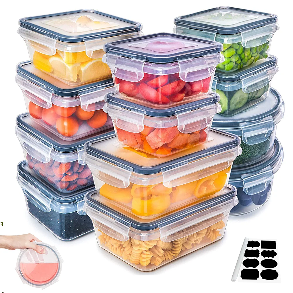 12-teilige versiegelte Kühlschrank-Aufbewahrungsbox mit Deckel, Crisper, Lebensmittel, behält die Frische, transparentes Vorratsglas, Lunchbox mit Deckel Image