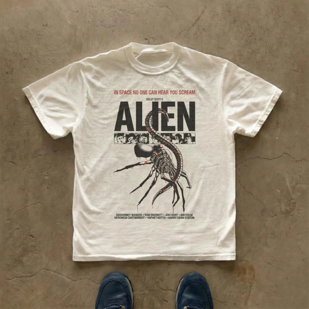 Alien Chestburster Illustration T-Shirt Sci-Fi Horrorfilm T-Shirt Kleidung Grafik Kurzarmshirt Unisex Herren Damen Ganzjahres-T-Shirt Image