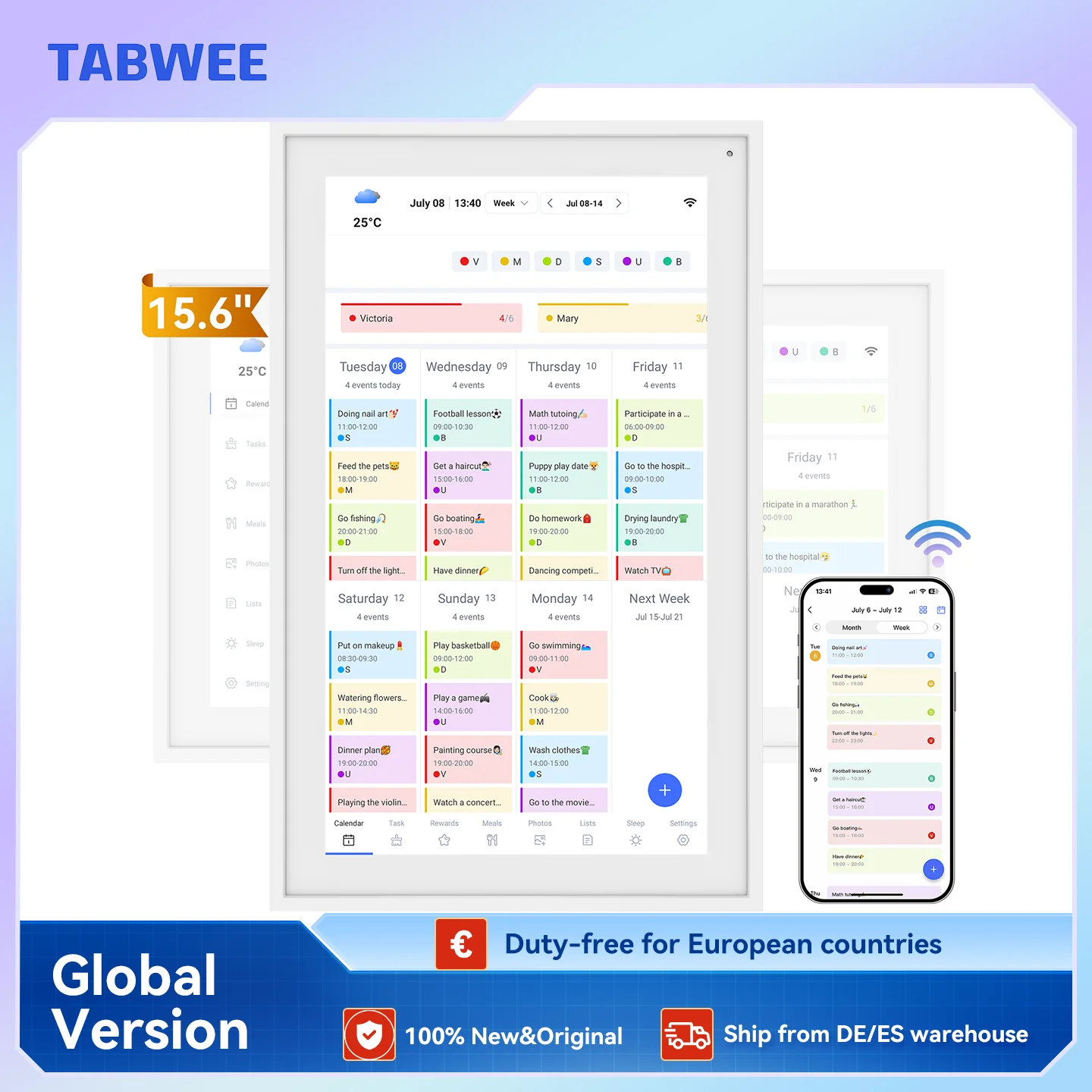 TABWEE P15 15,6'' Digitalkalender, Aufgabentabelle, intelligenter elektronischer Wandkalender mit Touchscreen für interaktive Zeitpläne für die Familie Image