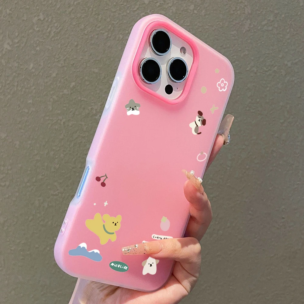 Niedliche Cartoon-Welpen- & Katzen-Handyhülle für iPhone 11 12 13 14 15 16 Pro 17 Pro Max 16E Air XS XR X 7 8 Plus SE2022 Schutzhülle Image