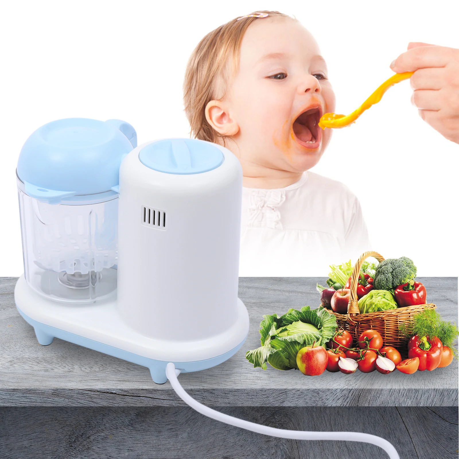 Babynahrungsmaschine, Dampfgarer und Mixer, 300 W Dampfgarer mit 2 Klingen, 8,8 oz Kapazität, Babynahrungsmaschine, 220 V, EU-Stecker Image