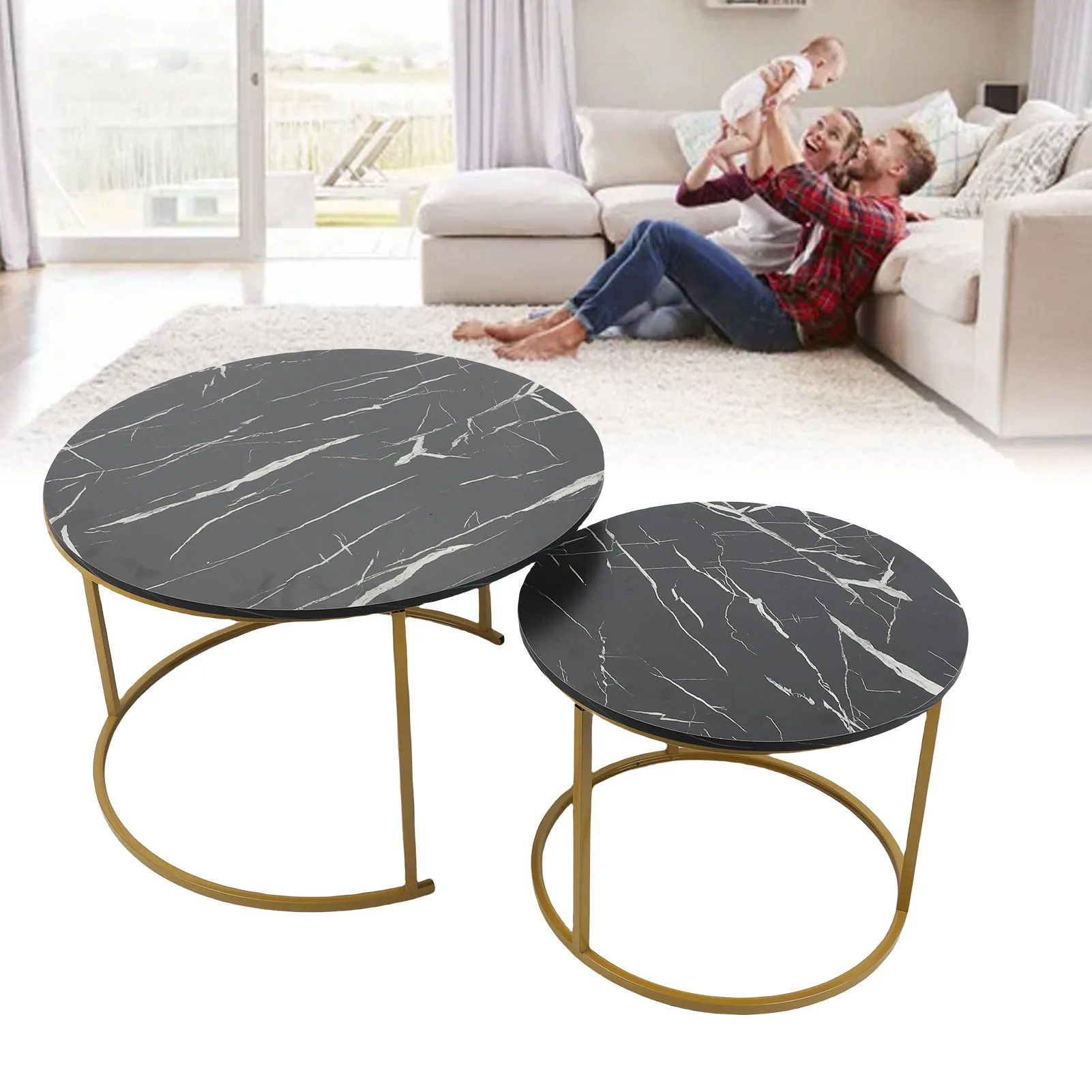 Couchtisch-Set Minimalistisch Modern Ineinanderstellbare Runde Tische für Wohnzimmer Apartment Balkon Garten Runder Kaffeetisch Image