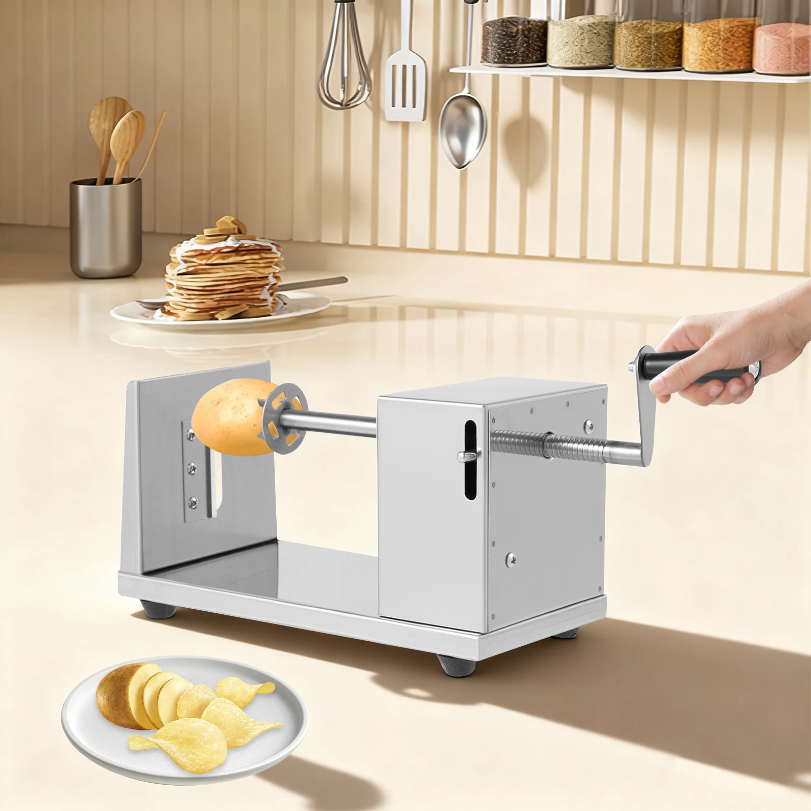 Manueller Kartoffel-Spiralschneider Pommes-Frites-Twister 4 Klingen 430 Edelstahl Chips-Schneider für Hausgemachte Spiralpommes Snacks Image
