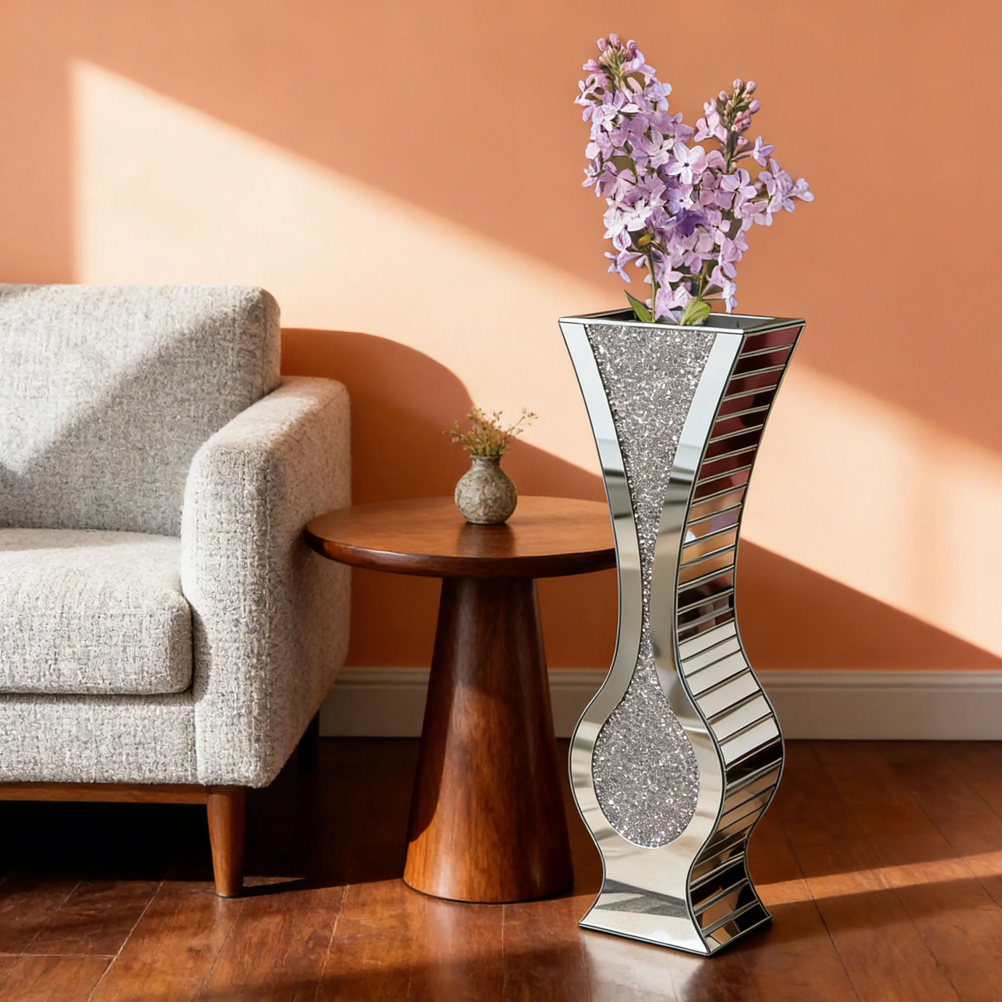 27'' Hohe Bodenvase mit Diamantoptik Silberne Spiegelvasen Glasvasen für Wohnzimmer Schlafzimmer Heimdekoration Pampasgras-Vase Image