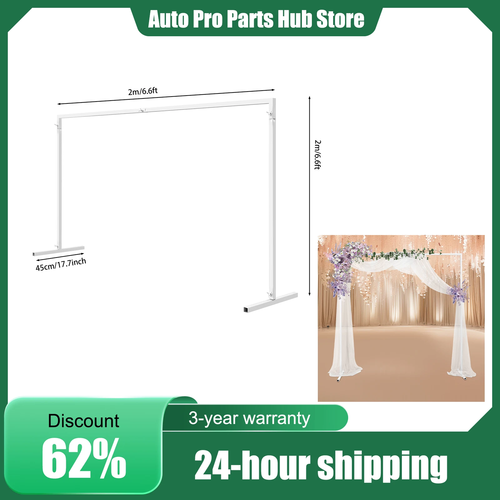 Hochzeitsständer, Hochzeitsbogen, 2x2m Weißer Hintergrundrahmen, Partydekoration für Zeremonien, Geburtstage, Blumendekoration Image