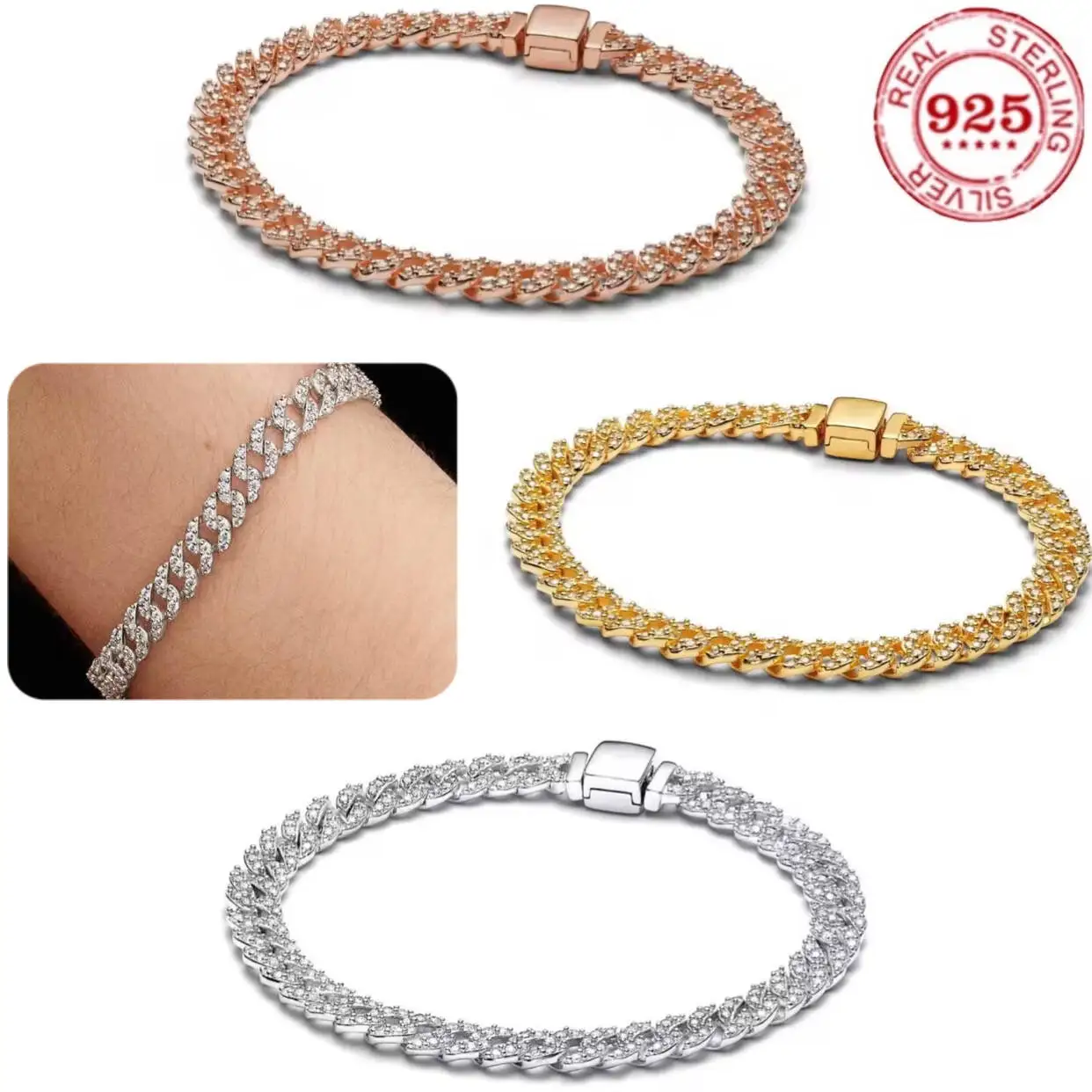 Heiß begehrte, luxuriöse und elegante Uhrenkette aus 100 % 925er Sterlingsilber in verschiedenen Farben. Wunderschöner Schmuck, ideal als Geschenk für Damenpartys. Image