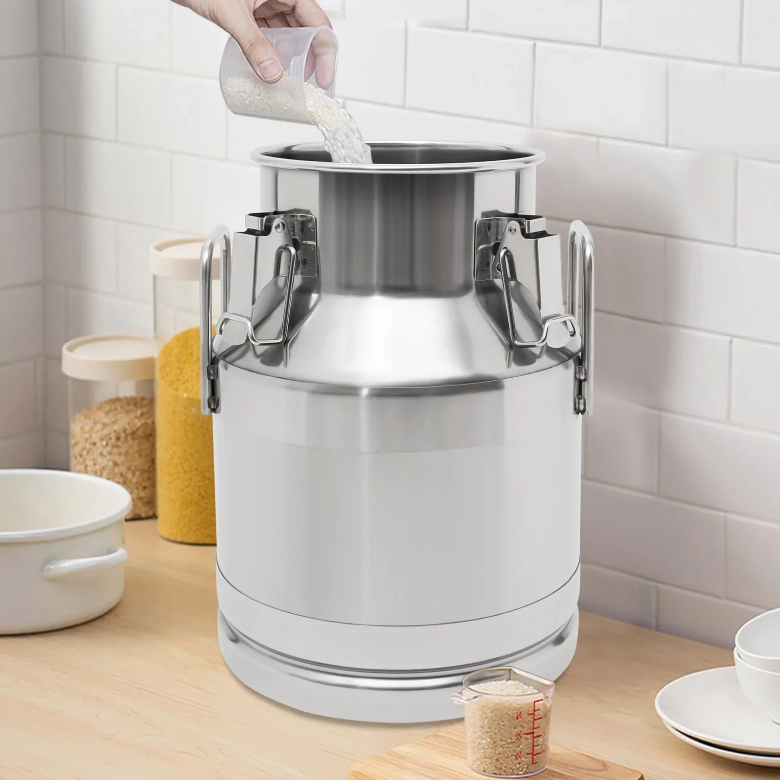 10L/ 2,64 Gallonen Edelstahl Nahtloser Milchkrug, Milchkanne, Auslaufsicherer Flüssigkeitsbehälter mit Dichtdeckel und Griff Image