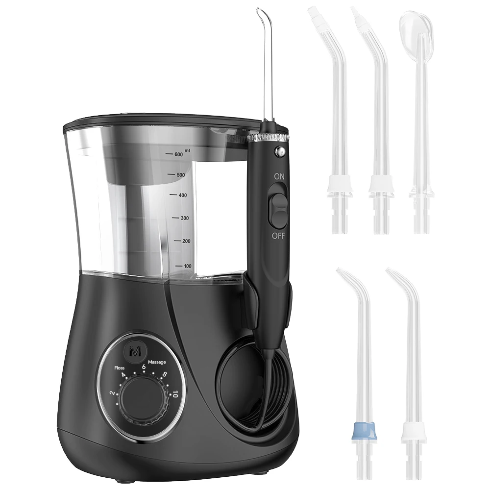 Professioneller Elektrischer Wasserflosser - 600ML Große Kapazität, 10 Einstellungen & 5 Düsenaufsätze, Wasserdichter Mundduschen-Irrigator zur Zahnreinigung Image