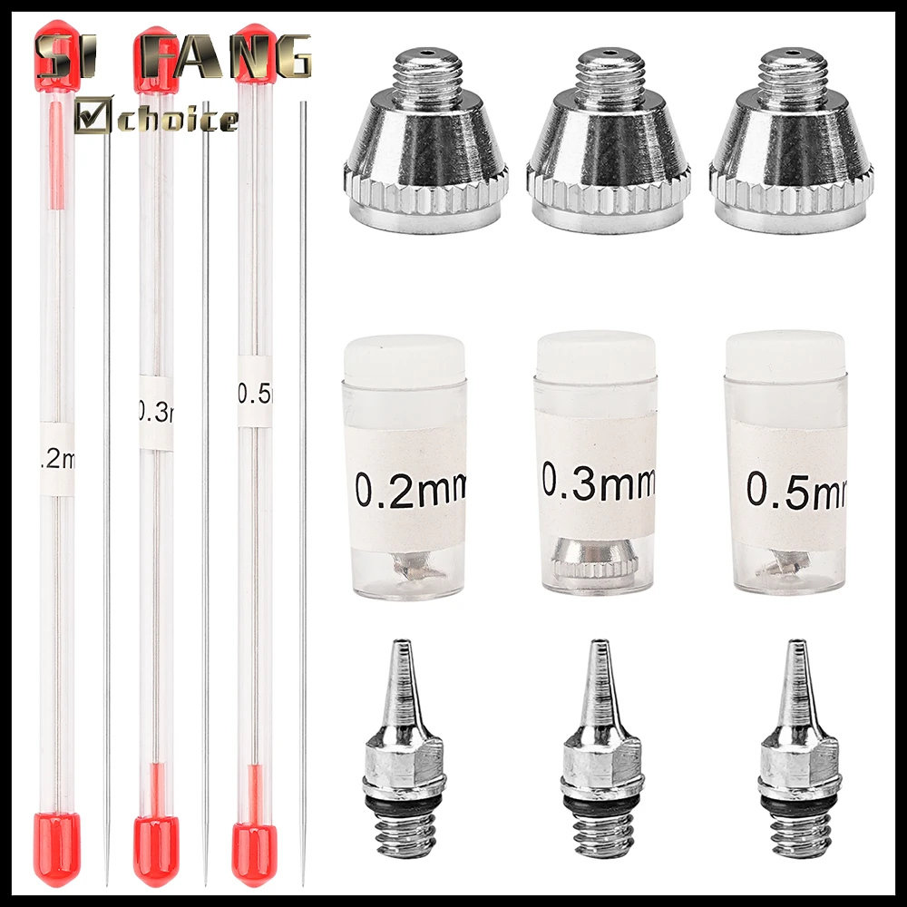 Airbrush-Düse und Nadel-Ersatzwerkzeug, Zubehör-Set für viele Arten von Airbrush, Ersatzteile, 0,2 mm, 0,3 mm, 0,5 mm, 3 Stück Image