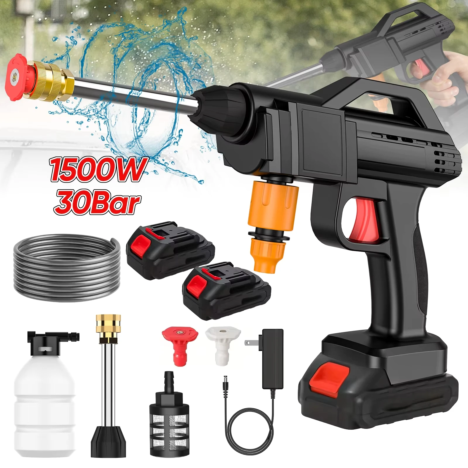 Kabellose Hochdruck-Autowaschanlage, Sprühwasserpistole – kein Batterie, Schaumgenerator, tragbare, effiziente Autowaschmaschine für zu Hause Image