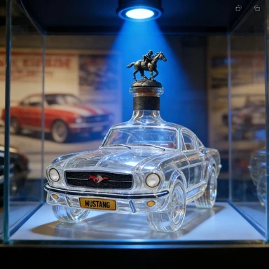 Neue Polizeiauto-Whiskyflasche - Mustang-förmige Glasweinflasche mit passendem Trinkglas Image