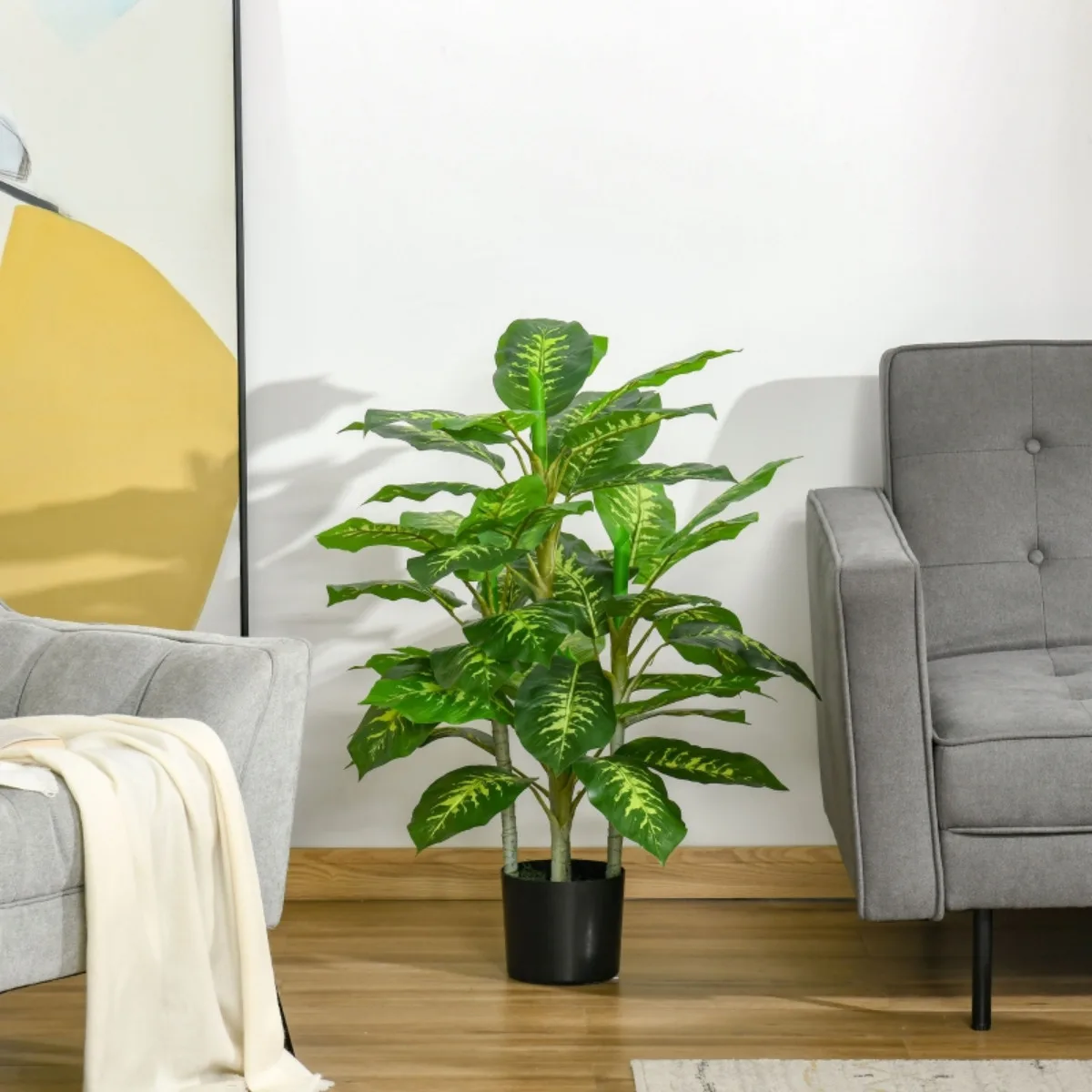 95cm Green Artificial Plant in Cement Pot, Indoor Outdoor Plastic Foliage Image